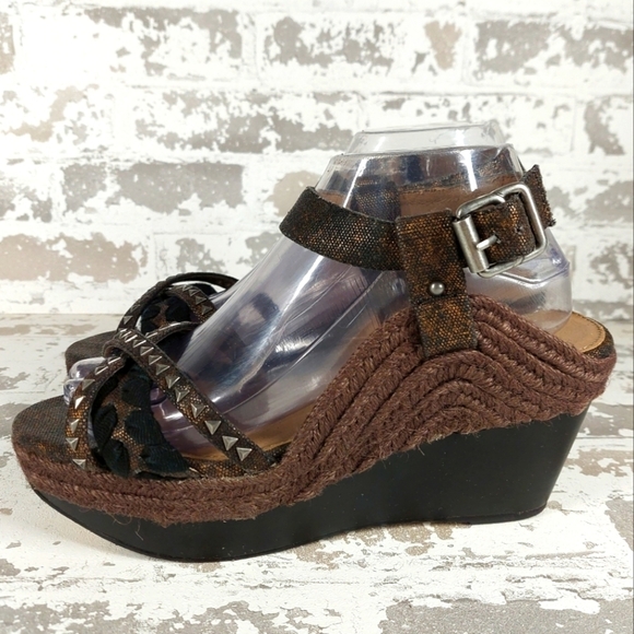 Calvin Klein Jeans Women's Brown Ankle Strap Wedge Sandals V290 - Picture 1 of 10